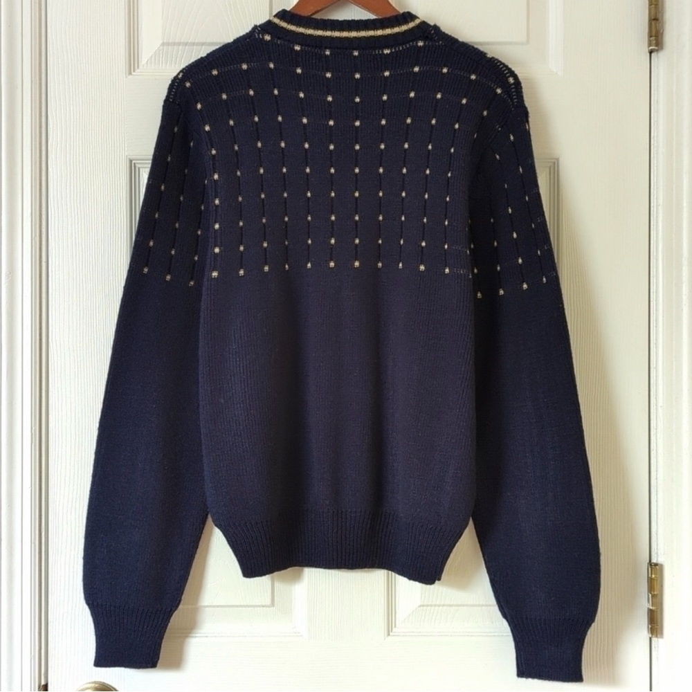 Barnaby 80's Vintage Funky Ribbed & Dotted Yoke Knit Crewneck Sweater Navy Large - Picture 6 of 7